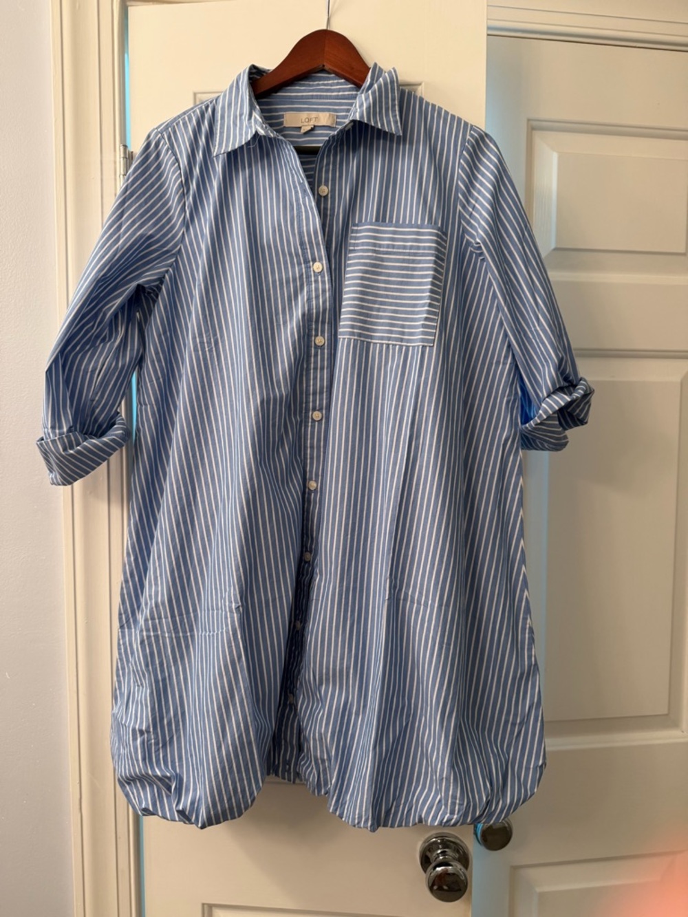 LOFT Blue and White Striped Shirt